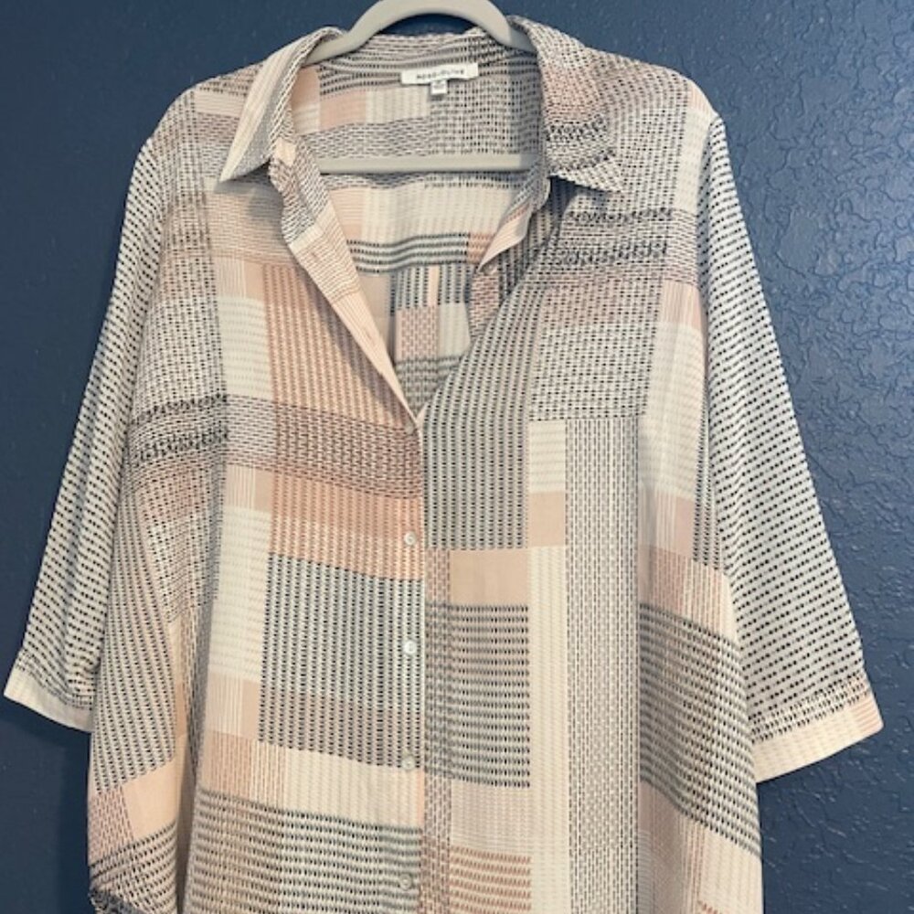 Pink, Grey, & Black Blouse